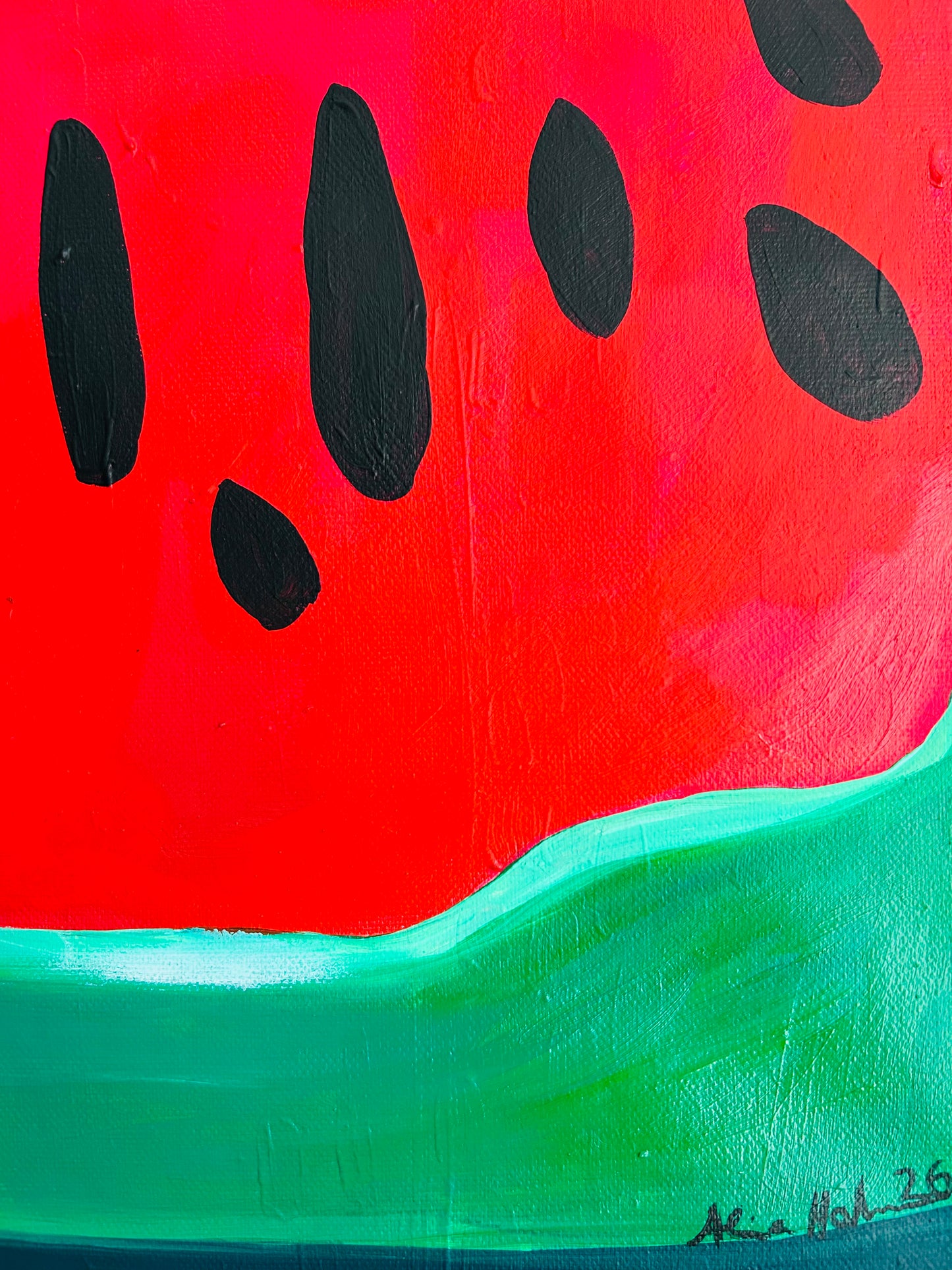 Original Acrylgemälde Watermelon – buntes Stillleben, 30x30 cm – Alina Hahn, Studio Hahn – Ansicht 5