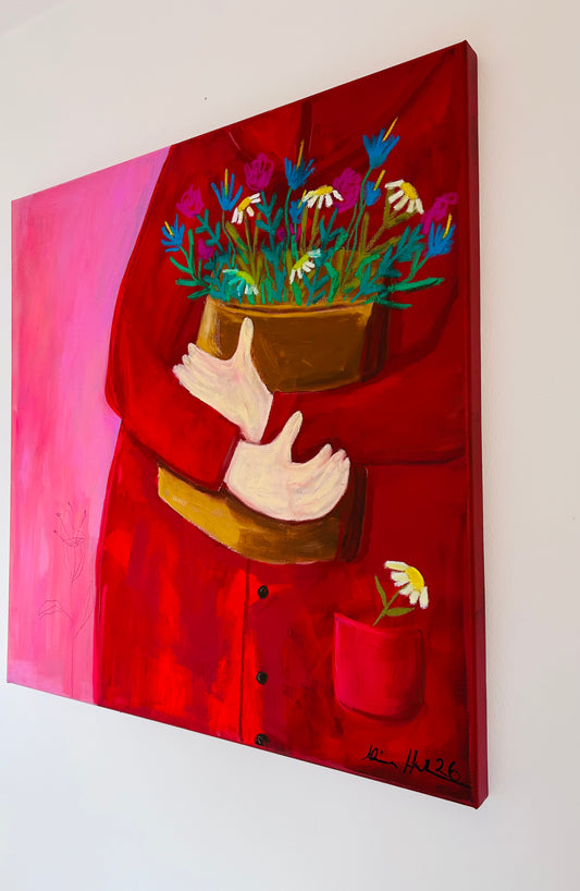 Coming Home – Original Acrylgemälde 70x70 cm in Pink & Rot | Studio Hahn