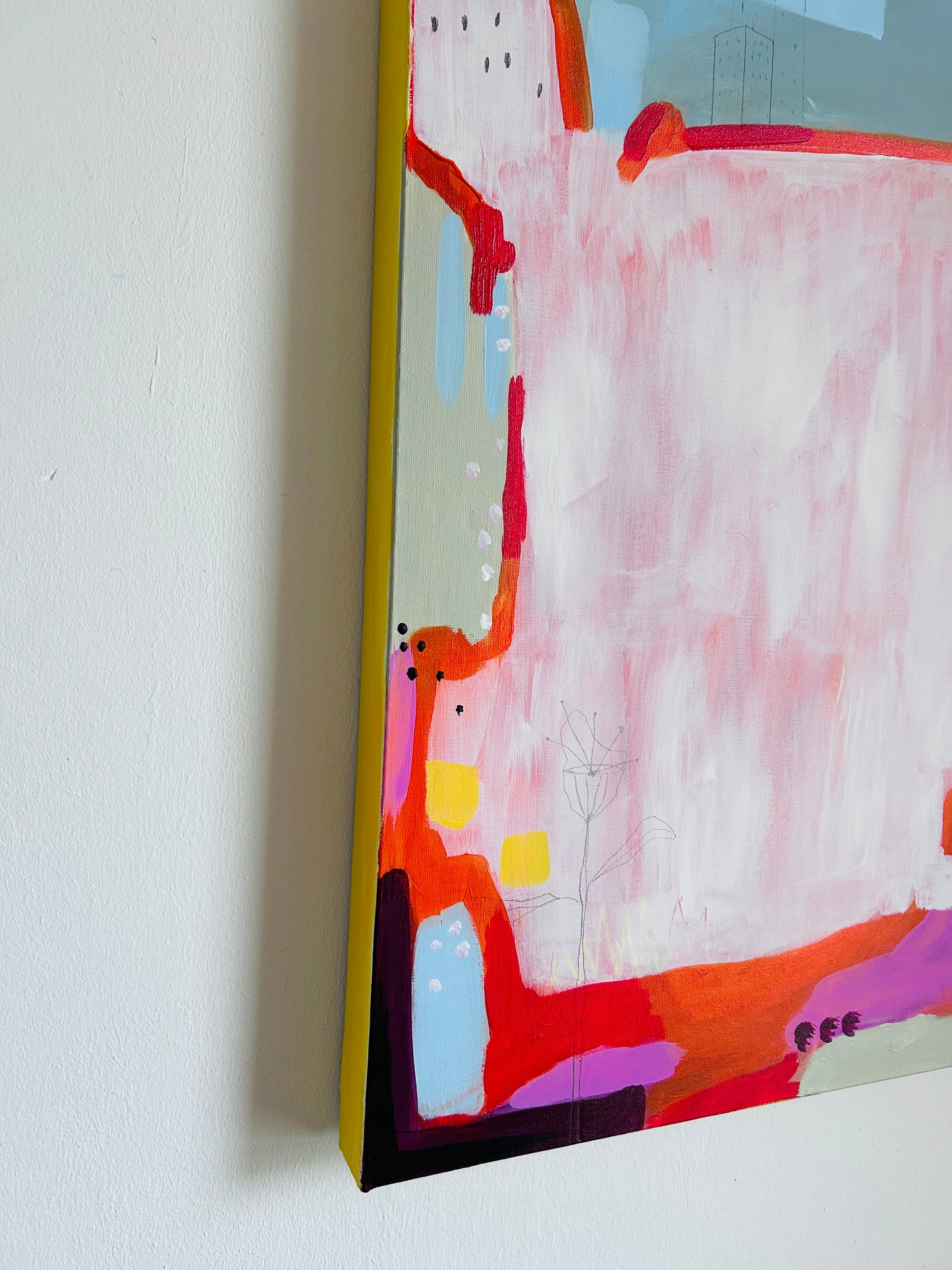 Original Acrylgemälde Take a Walk – abstrakt in Rosa, Rot & Pink, 60x60 cm – Alina Hahn, Studio Hahn – Ansicht 6
