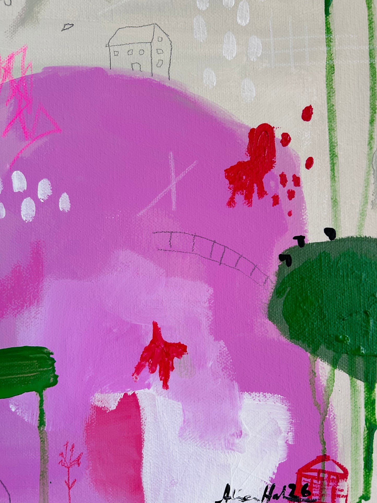 Climbing – Original Acrylgemälde 30x40 cm in Rosa & Grün | Studio Hahn