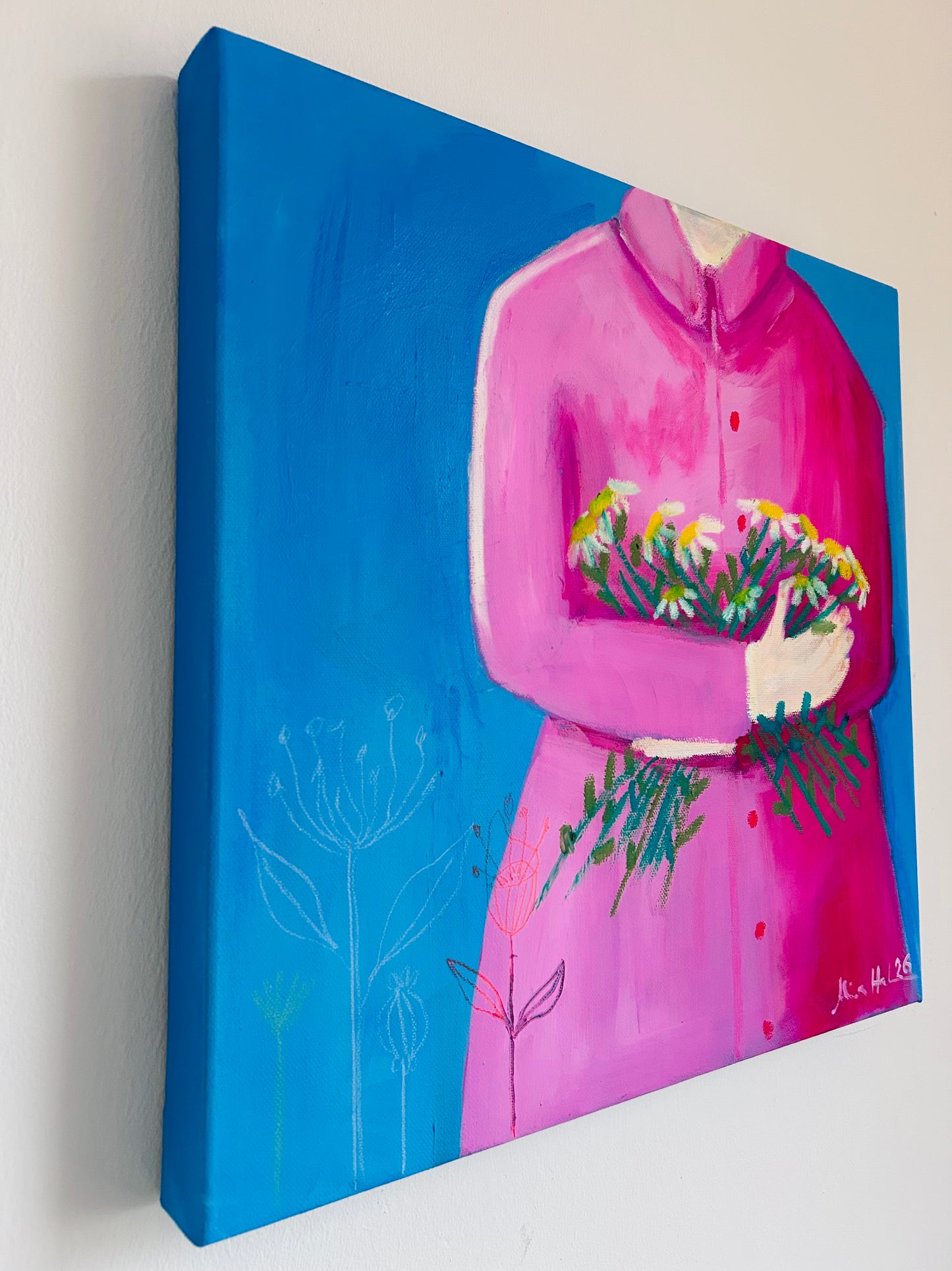 Garden Love – Original Acrylgemälde 40x40 cm in Pink & Blau | Studio Hahn