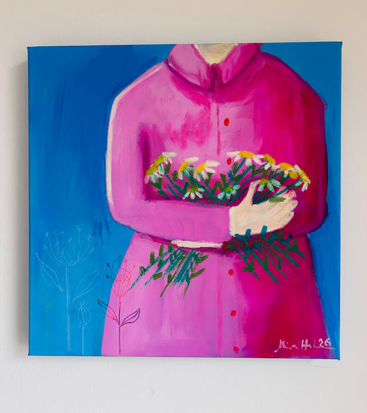 Garden Love – Original Acrylic Painting 40x40 cm in Pink & Blue | Studio Hahn