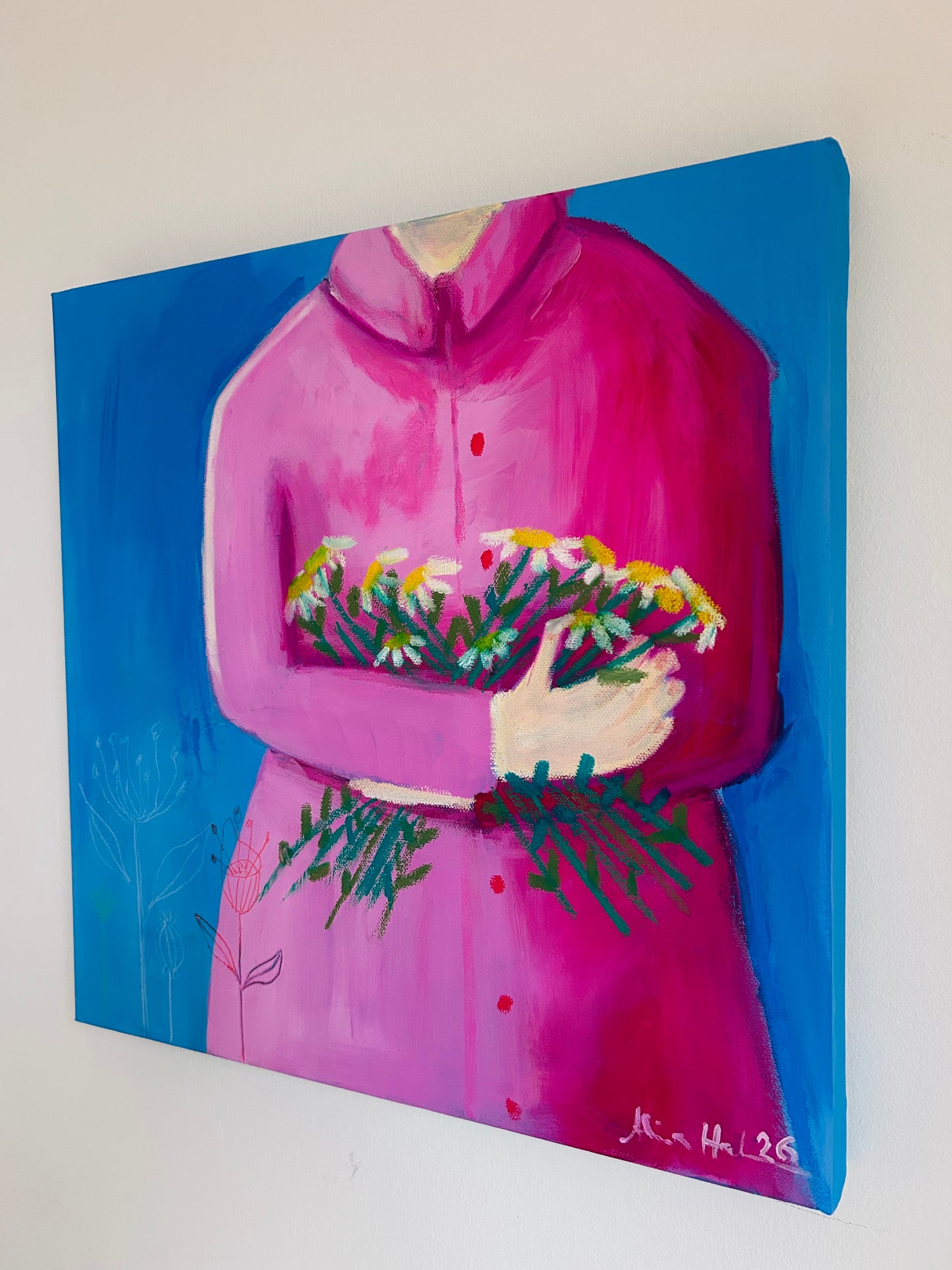 Garden Love – Original Acrylgemälde 40x40 cm in Pink & Blau | Studio Hahn