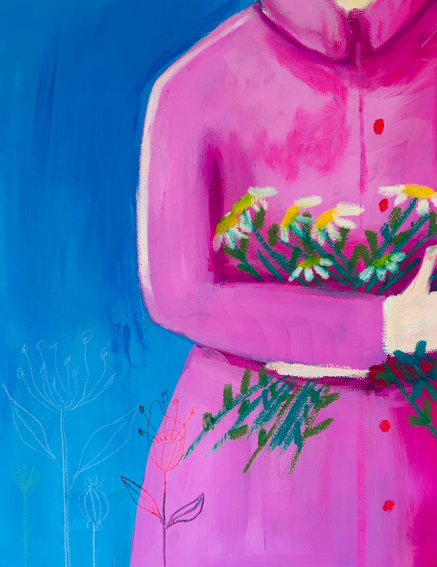 Garden Love – Original Acrylgemälde 40x40 cm in Pink & Blau | Studio Hahn