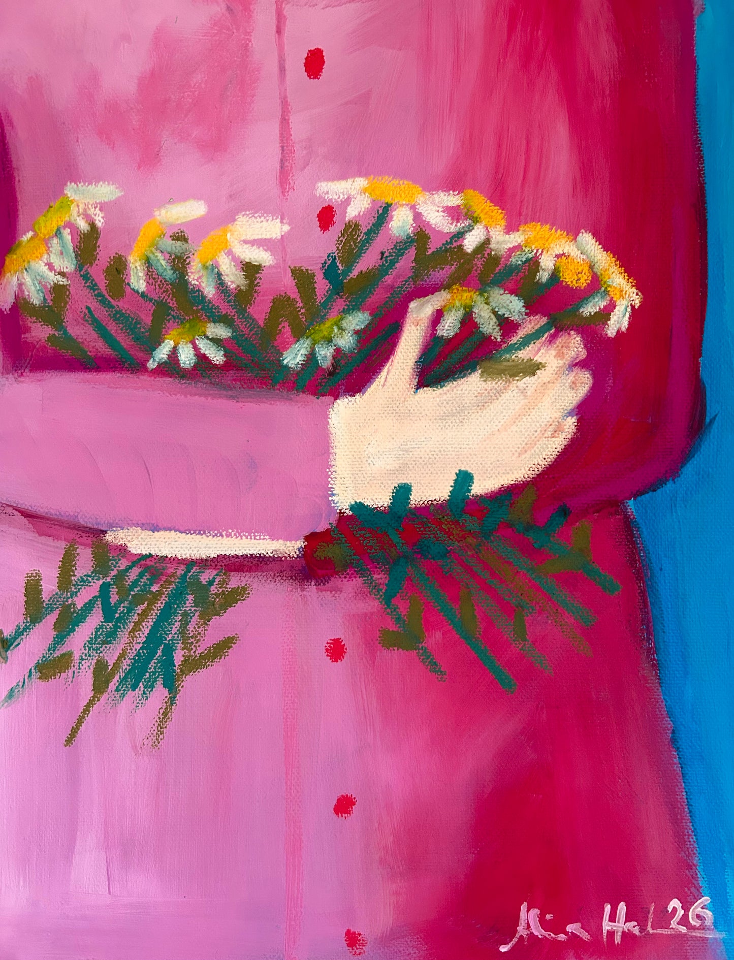 Garden Love – Original Acrylgemälde 40x40 cm in Pink & Blau | Studio Hahn