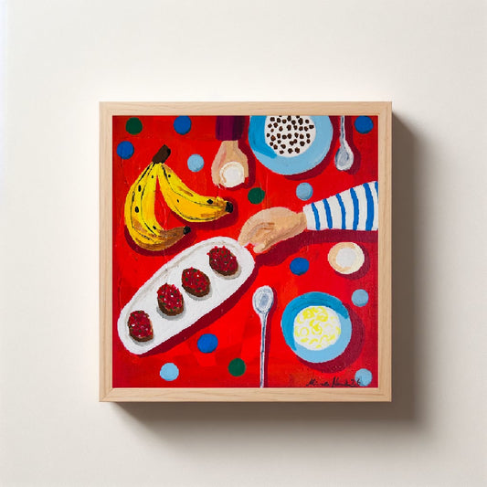 Original Acrylgemälde Dinner – abstrakte Tischszene, 30x30 cm – Alina Hahn, Studio Hahn