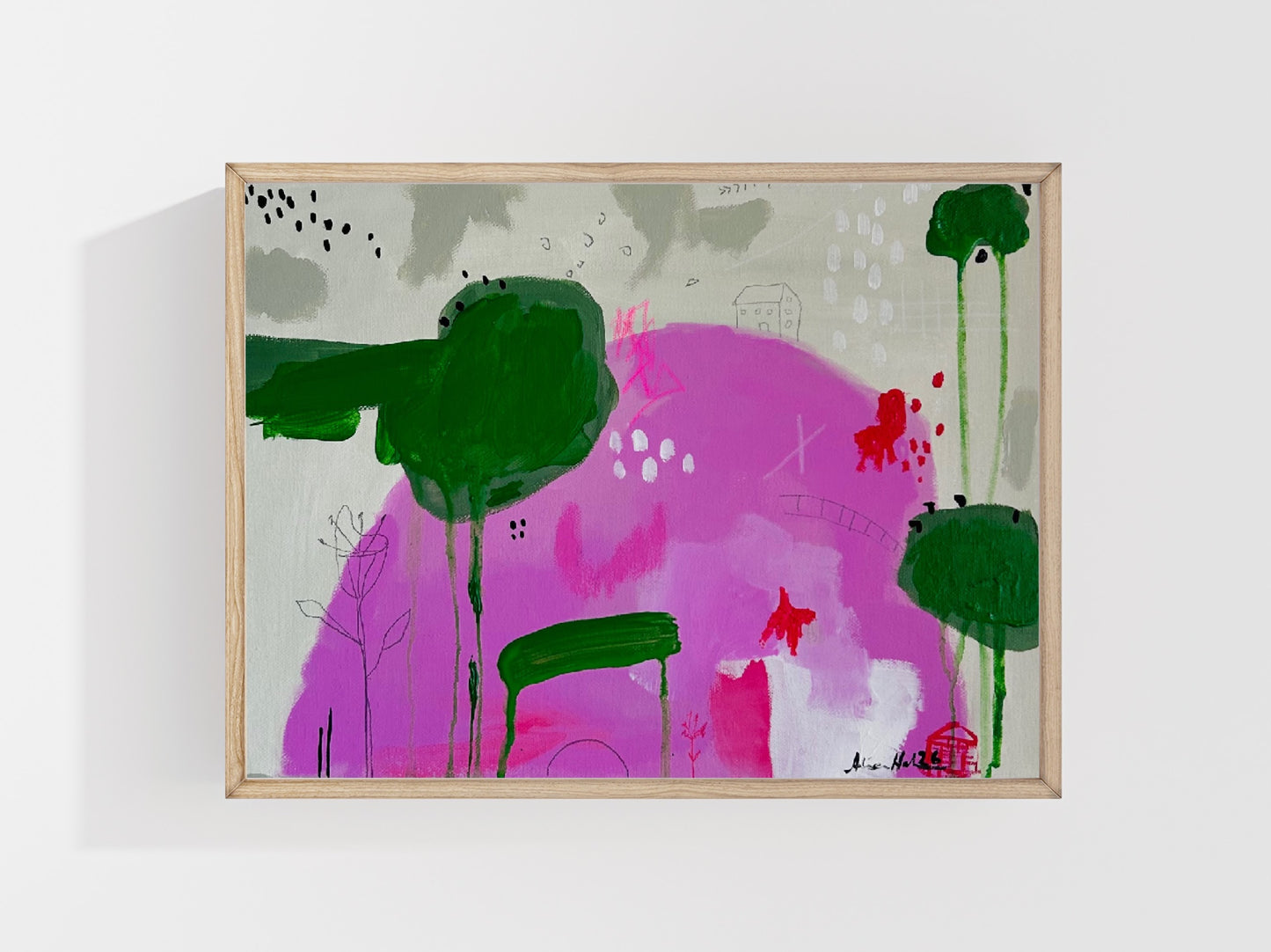 Climbing – Original Acrylgemälde 30x40 cm in Rosa & Grün | Studio Hahn