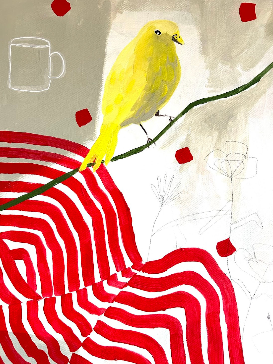 Original Acrylgemälde Together in Spring – Vogel & Blumen, 60x60 cm – Alina Hahn, Studio Hahn – Ansicht 3