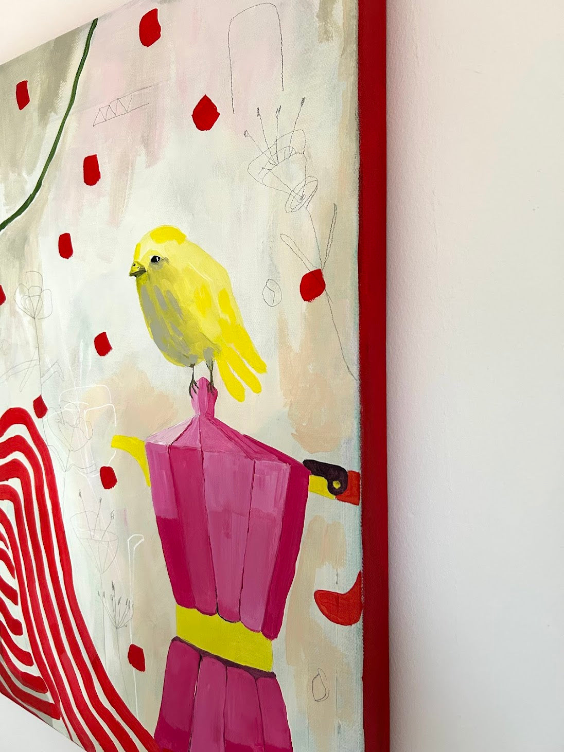 Original Acrylgemälde Together in Spring – Vogel & Blumen, 60x60 cm – Alina Hahn, Studio Hahn – Ansicht 5