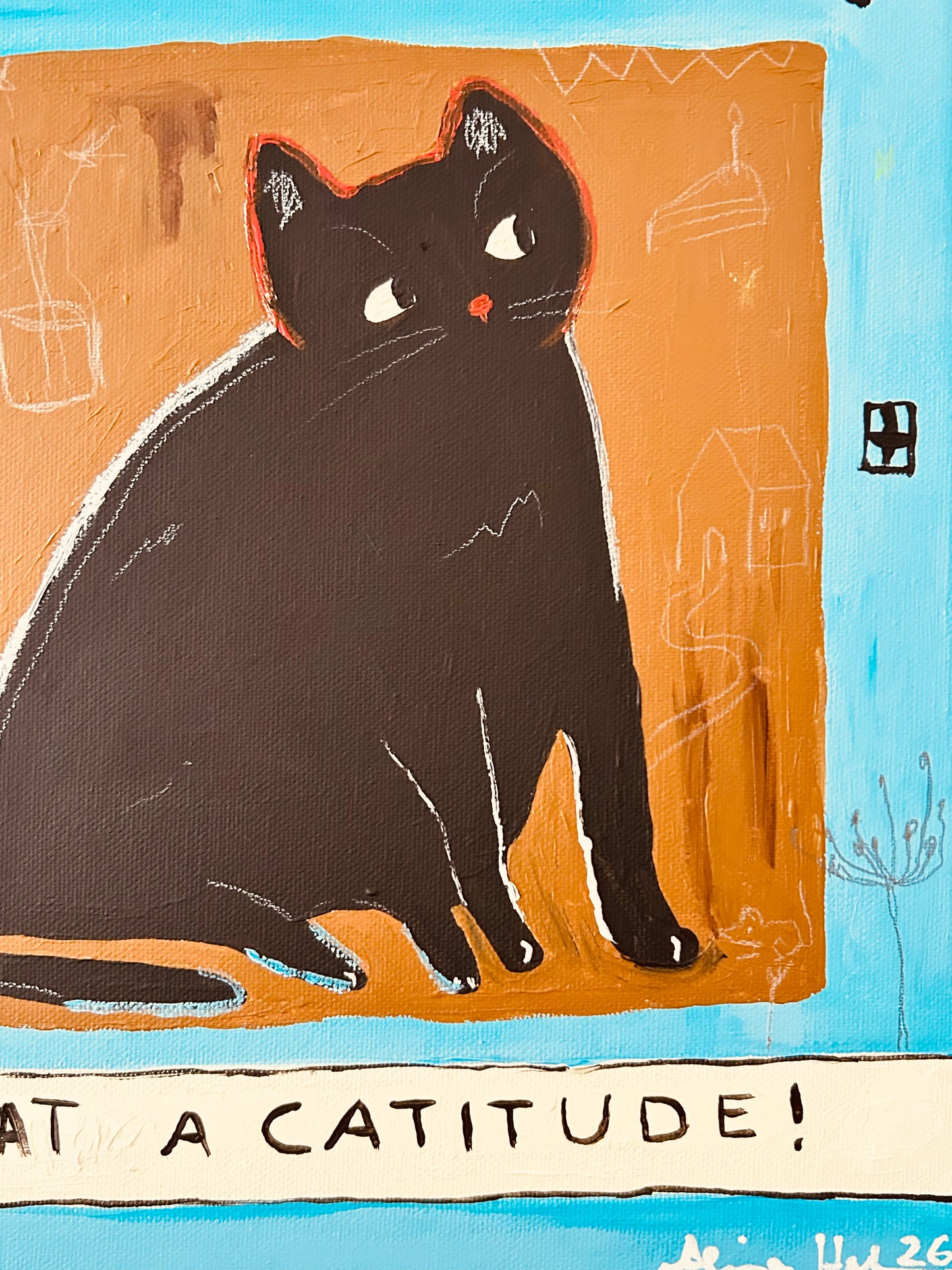 Original Acrylgemälde Catitude – abstrakte Katze, 30x30 cm – Alina Hahn, Studio Hahn – Ansicht 2