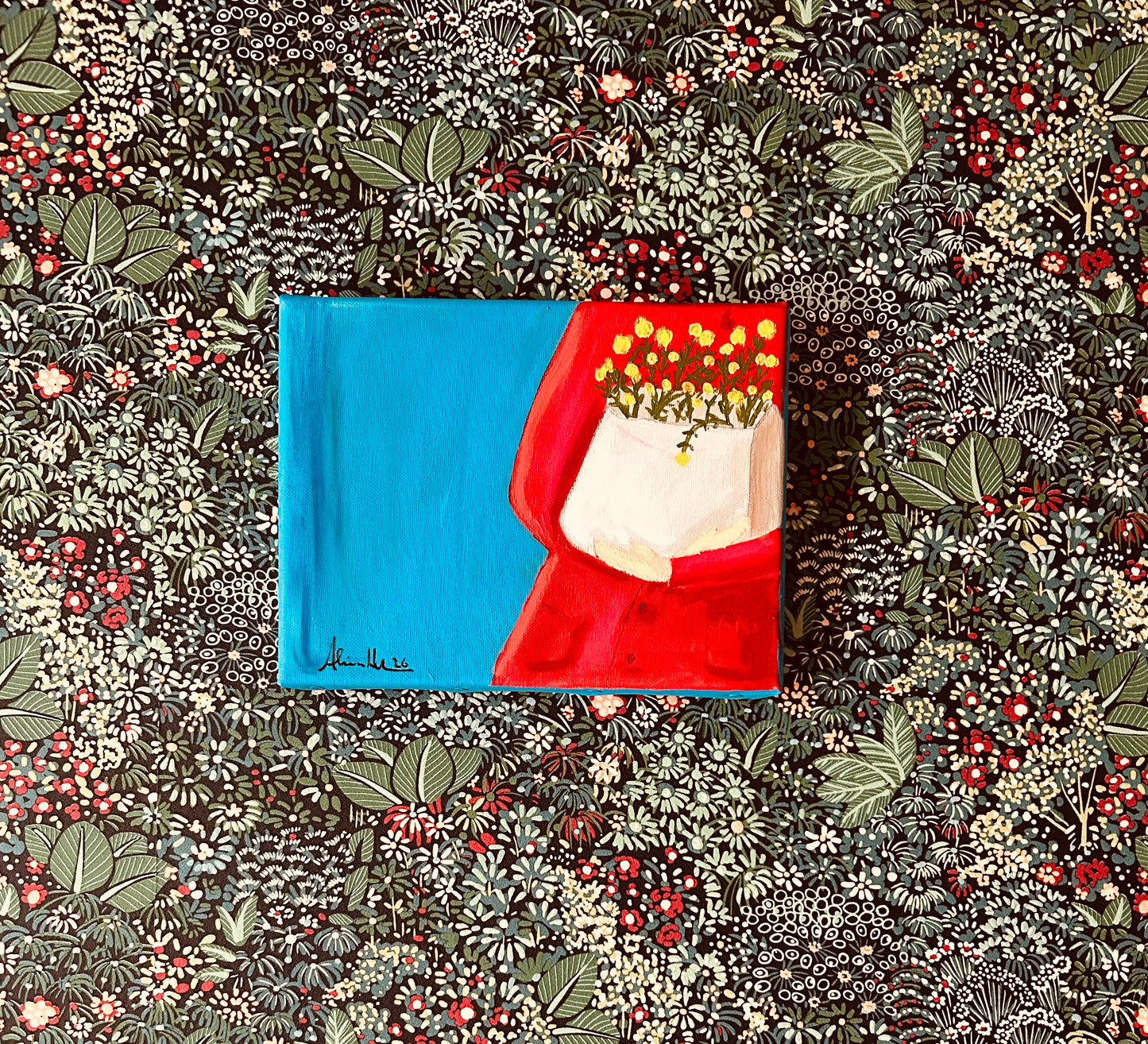 Original Acrylgemälde Shopping – naive Kunst, 23,5x18 cm – Alina Hahn, Studio Hahn