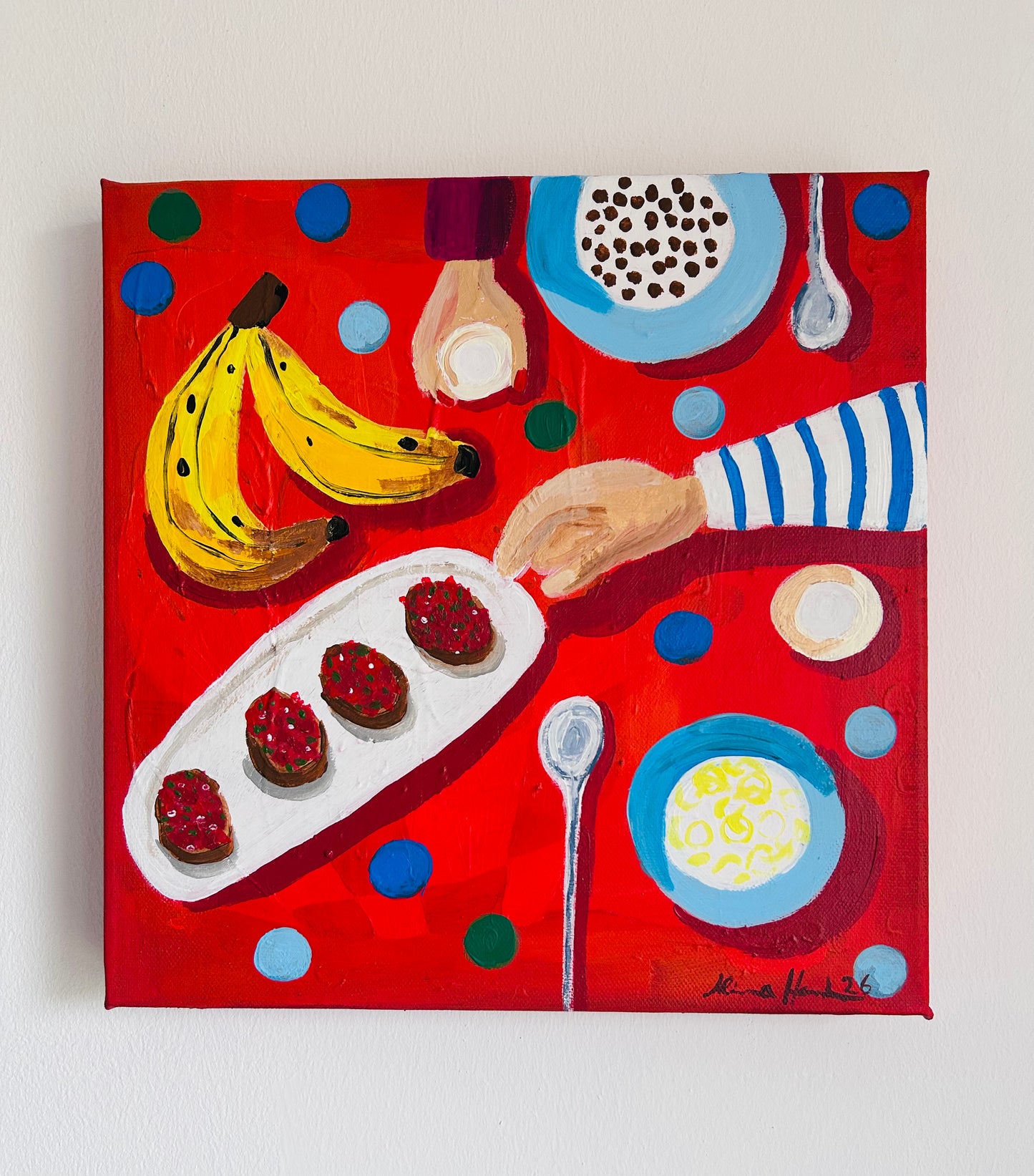 Dinner - original Abstrakte Moderne Kunst Handgemaltes Bild Farbenfroh auf Canvas Leinwand Gemälde Malerei Tischszene Tisch Gemälde