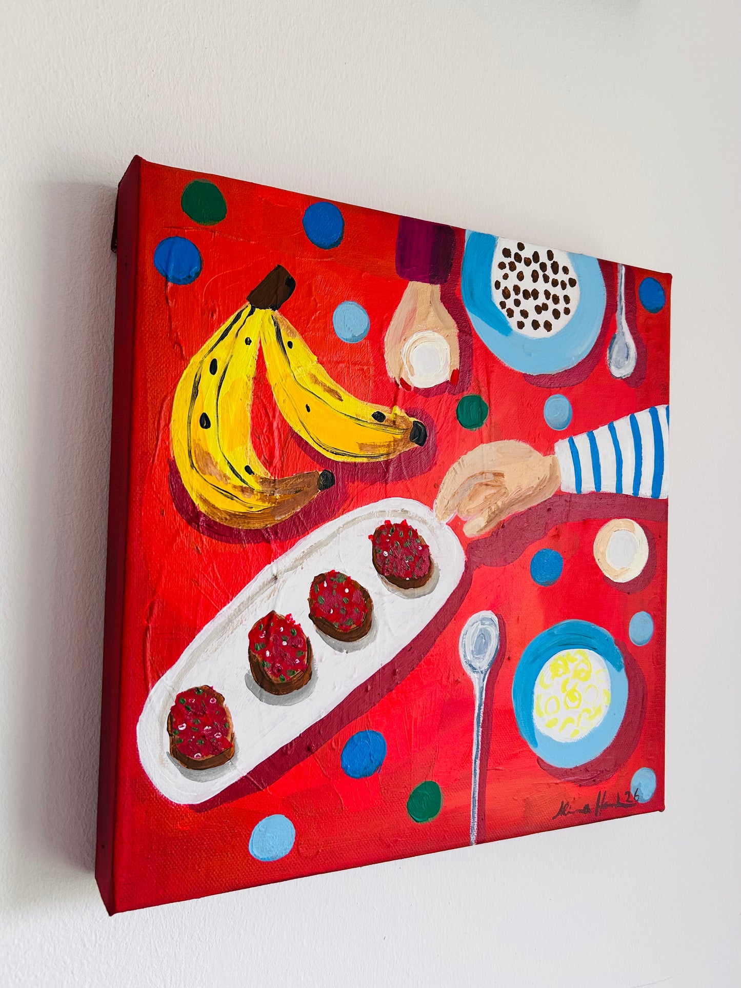 Dinner - original Abstrakte Moderne Kunst Handgemaltes Bild Farbenfroh auf Canvas Leinwand Gemälde Malerei Tischszene Tisch Gemälde