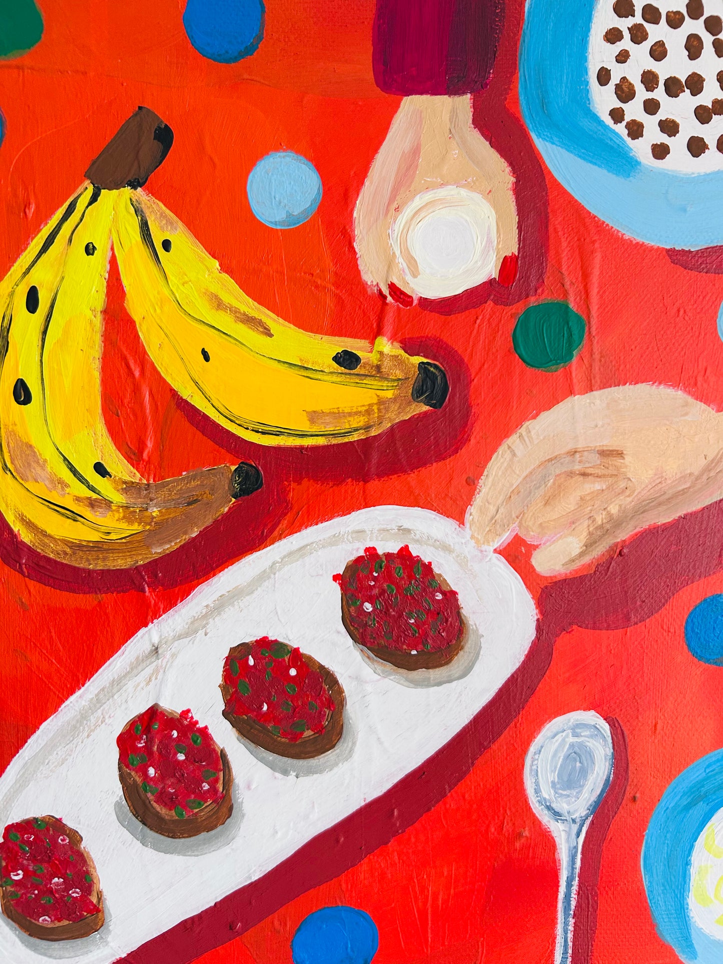 Dinner - original Abstrakte Moderne Kunst Handgemaltes Bild Farbenfroh auf Canvas Leinwand Gemälde Malerei Tischszene Tisch Gemälde