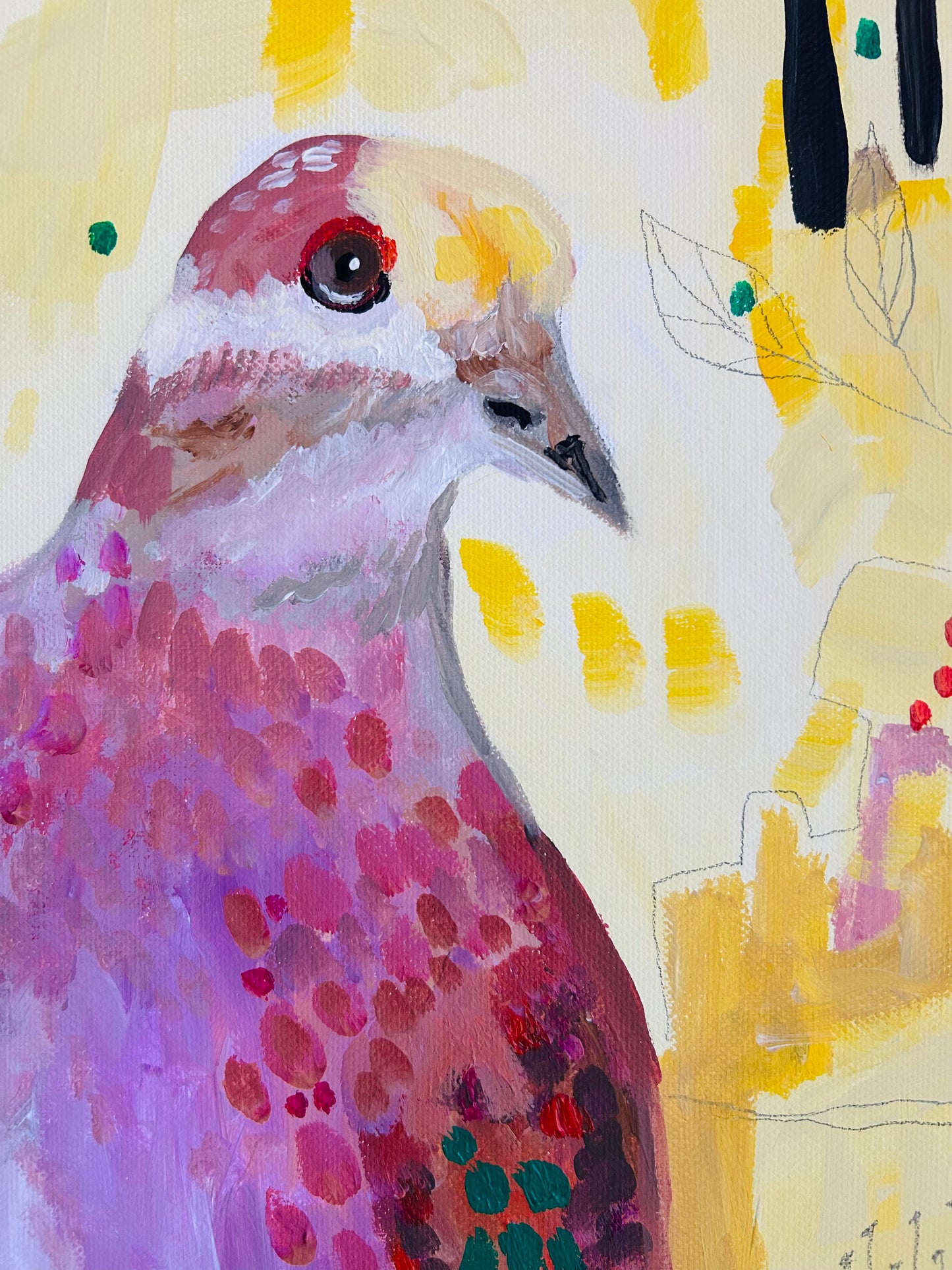 Original Acrylgemälde Taubias – abstrakte Taube, 30x30 cm – Alina Hahn, Studio Hahn – Ansicht 3