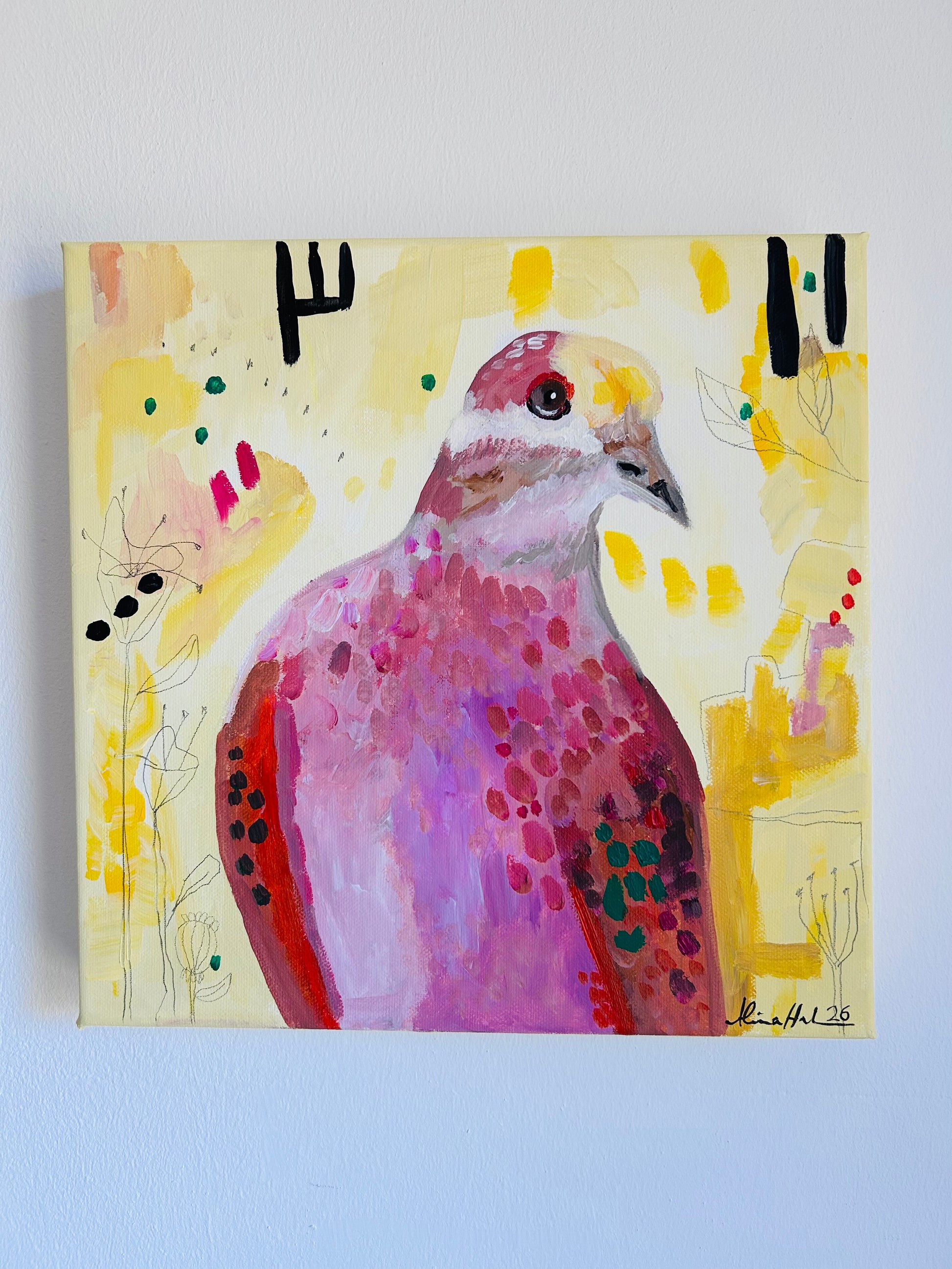 Original Acrylgemälde Taubias – abstrakte Taube, 30x30 cm – Alina Hahn, Studio Hahn – Ansicht 2