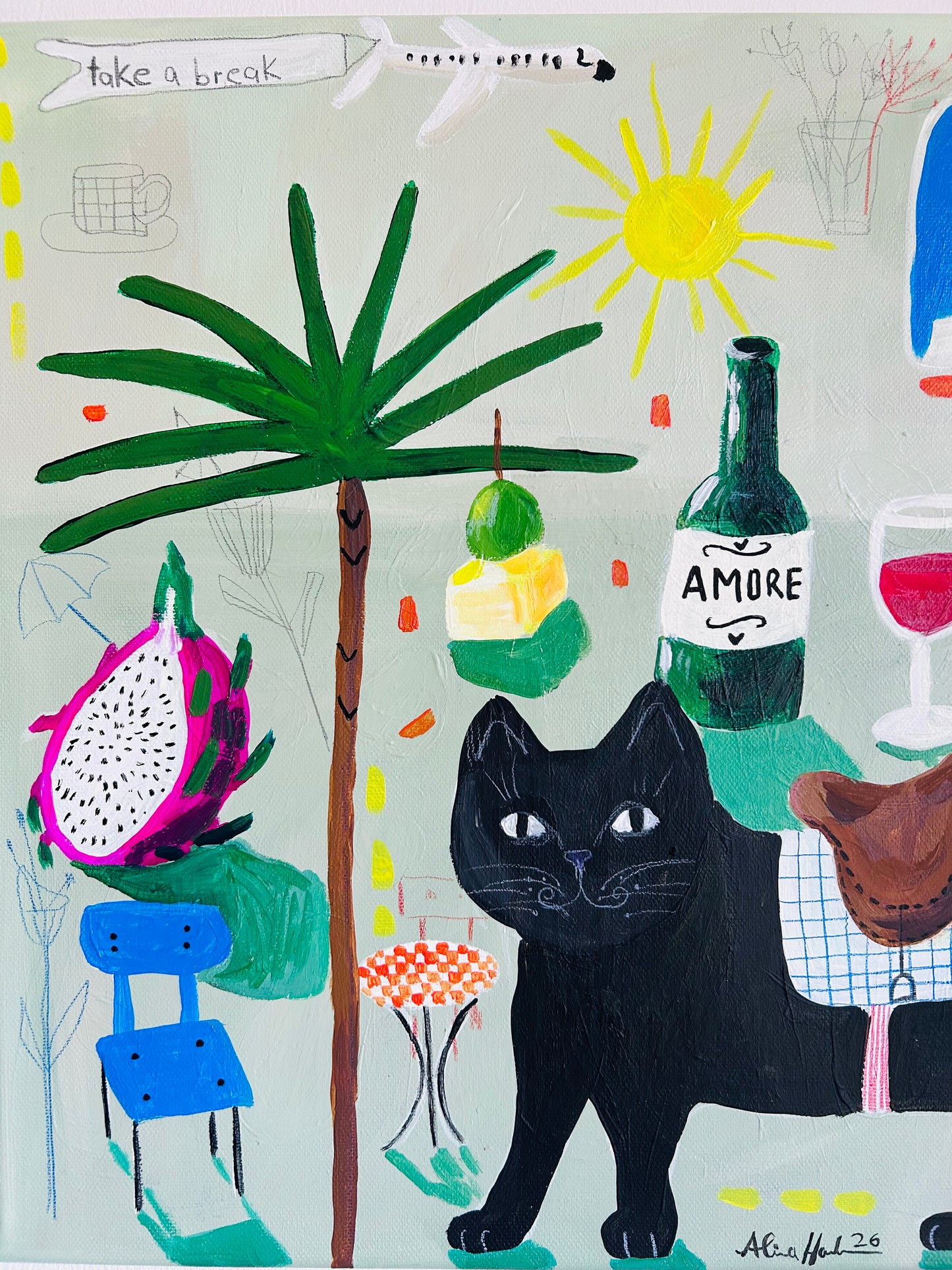 Original Acrylgemälde Take a Break – abstrakt mit Katze, 40x40 cm – Alina Hahn, Studio Hahn – Ansicht 2