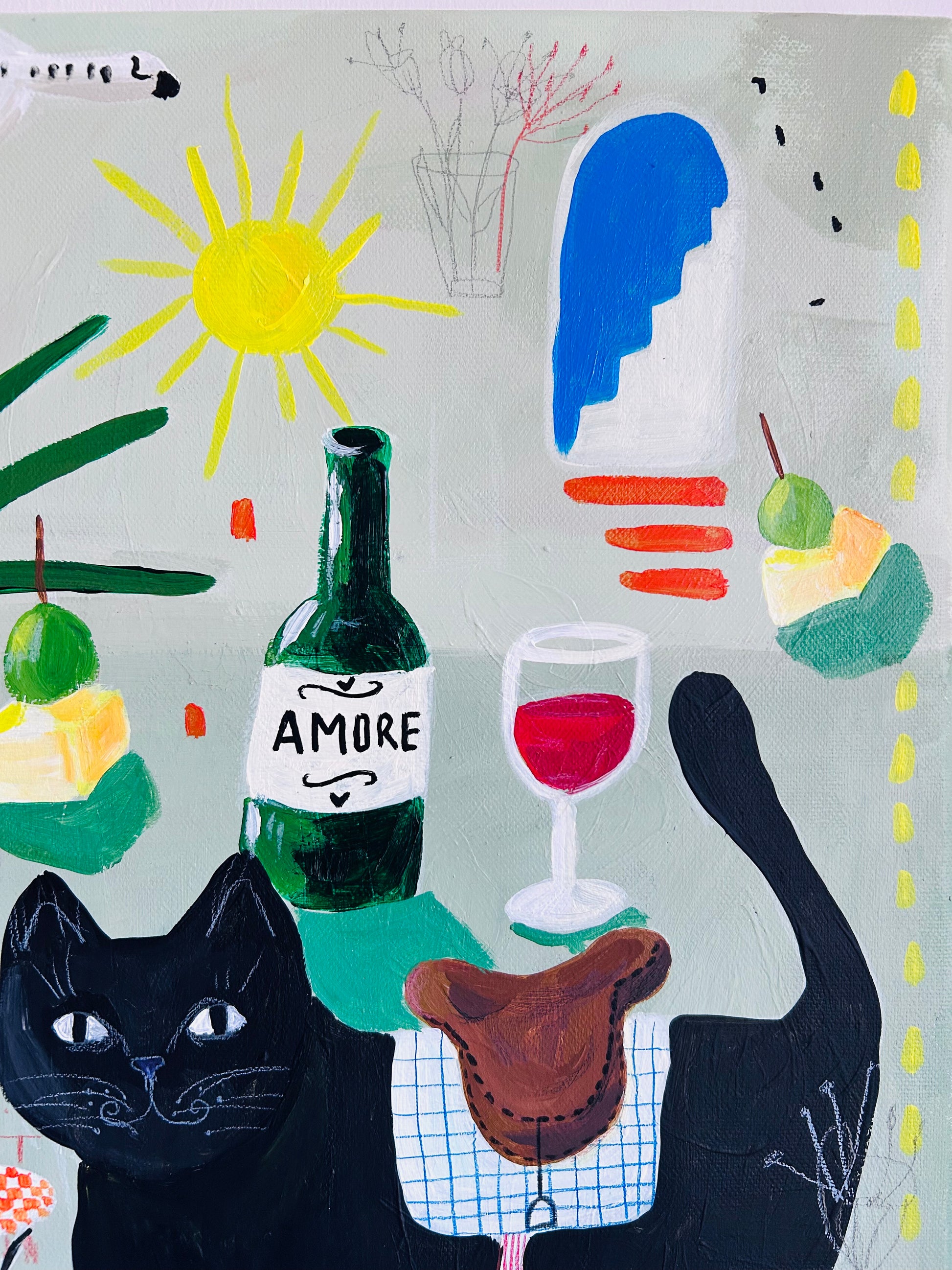 Original Acrylgemälde Take a Break – abstrakt mit Katze, 40x40 cm – Alina Hahn, Studio Hahn – Ansicht 3
