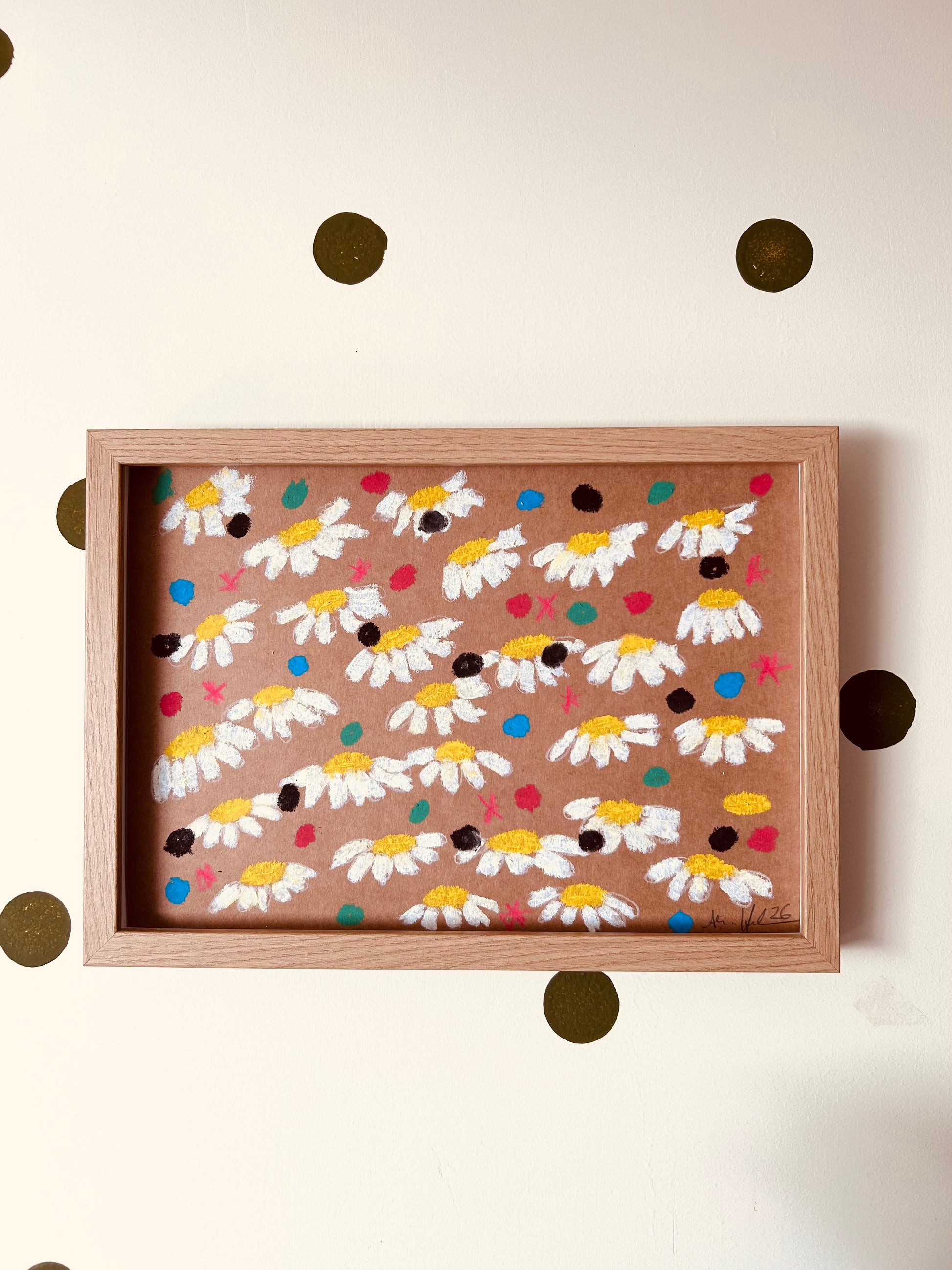 Original Ölpastell-Illustration Lucky Garden – Blumen, 29,5x21 cm – Alina Hahn, Studio Hahn