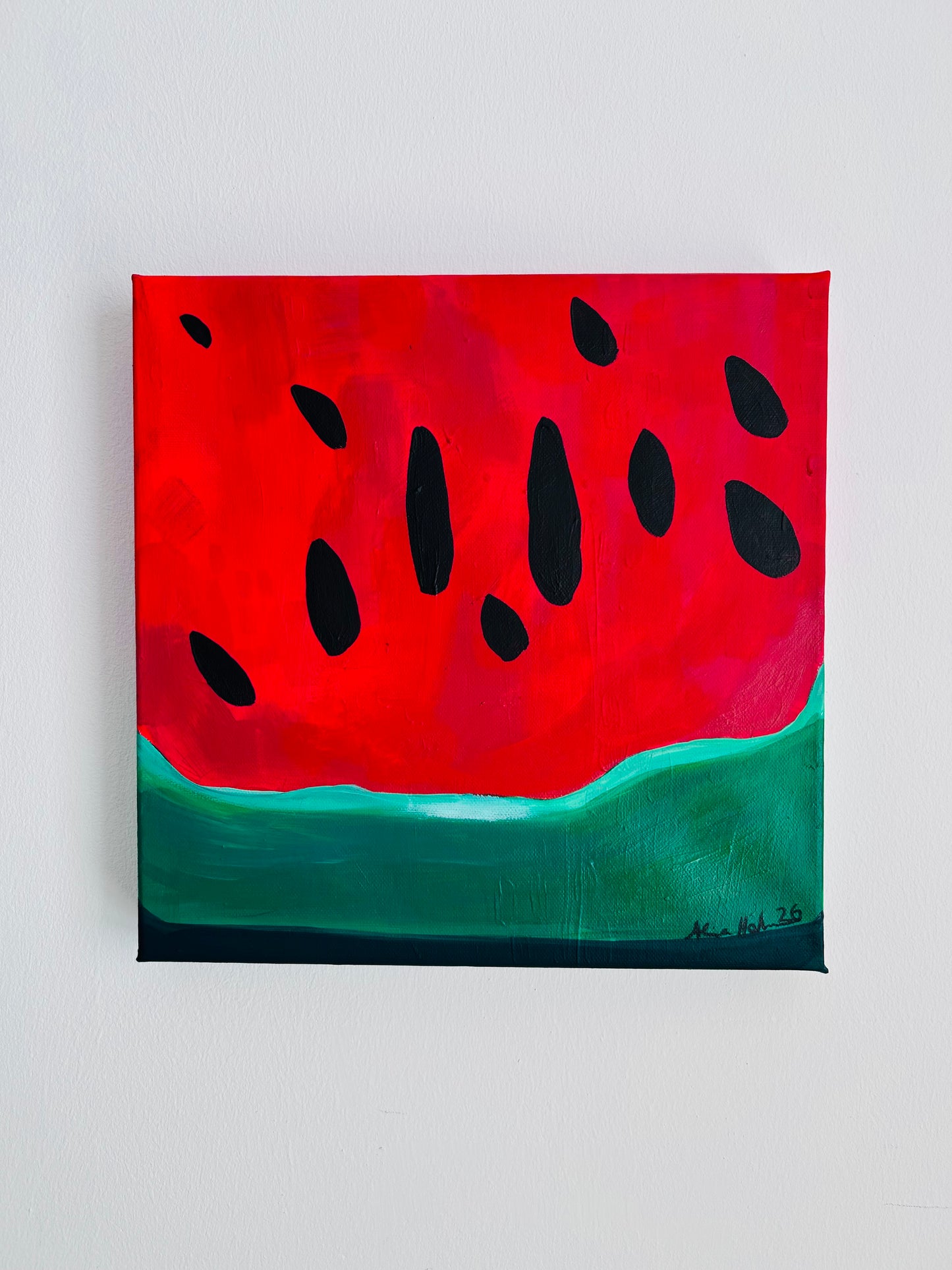 Original Acrylgemälde Watermelon – buntes Stillleben, 30x30 cm – Alina Hahn, Studio Hahn – Ansicht 2