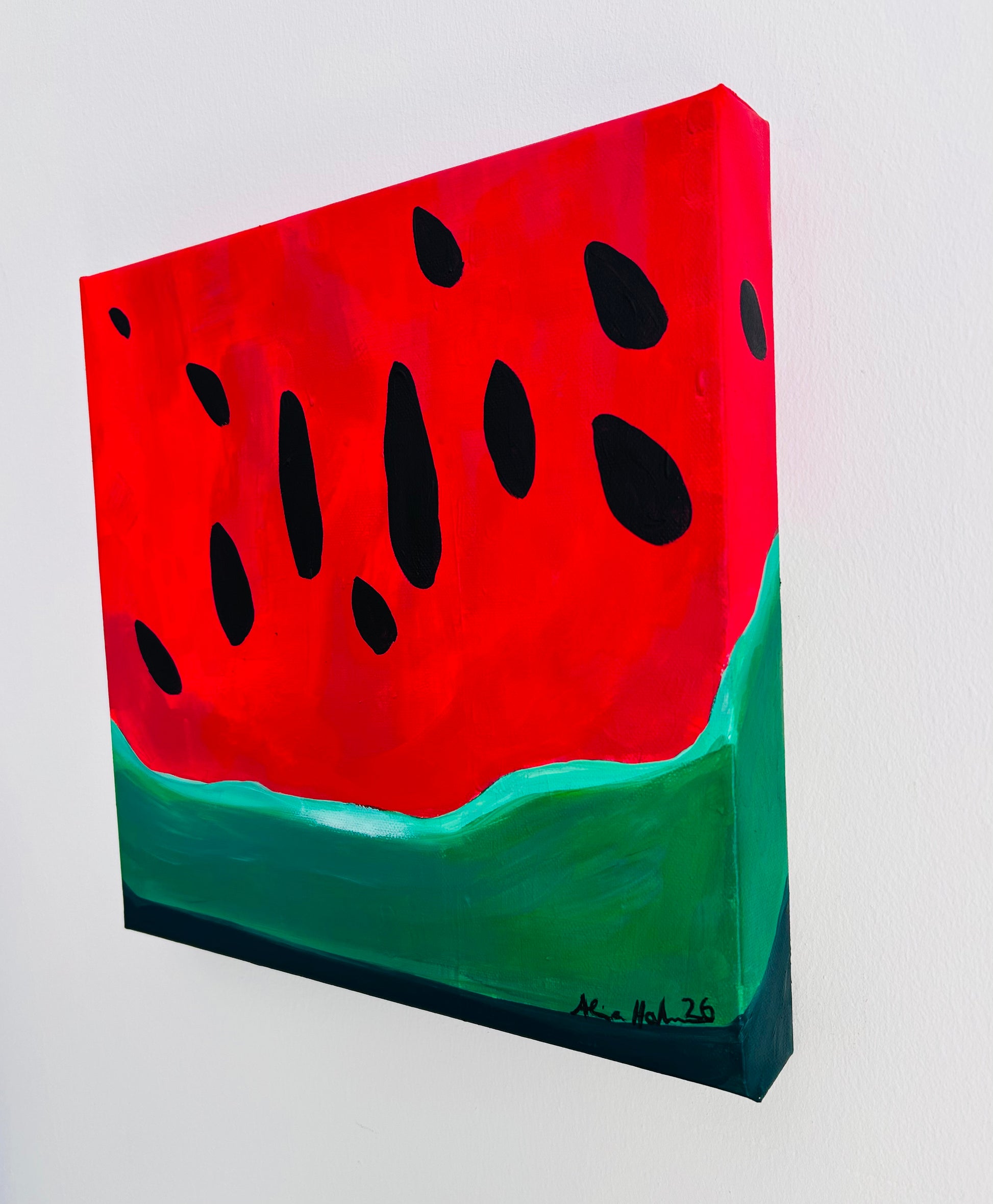 Original Acrylgemälde Watermelon – buntes Stillleben, 30x30 cm – Alina Hahn, Studio Hahn – Ansicht 3