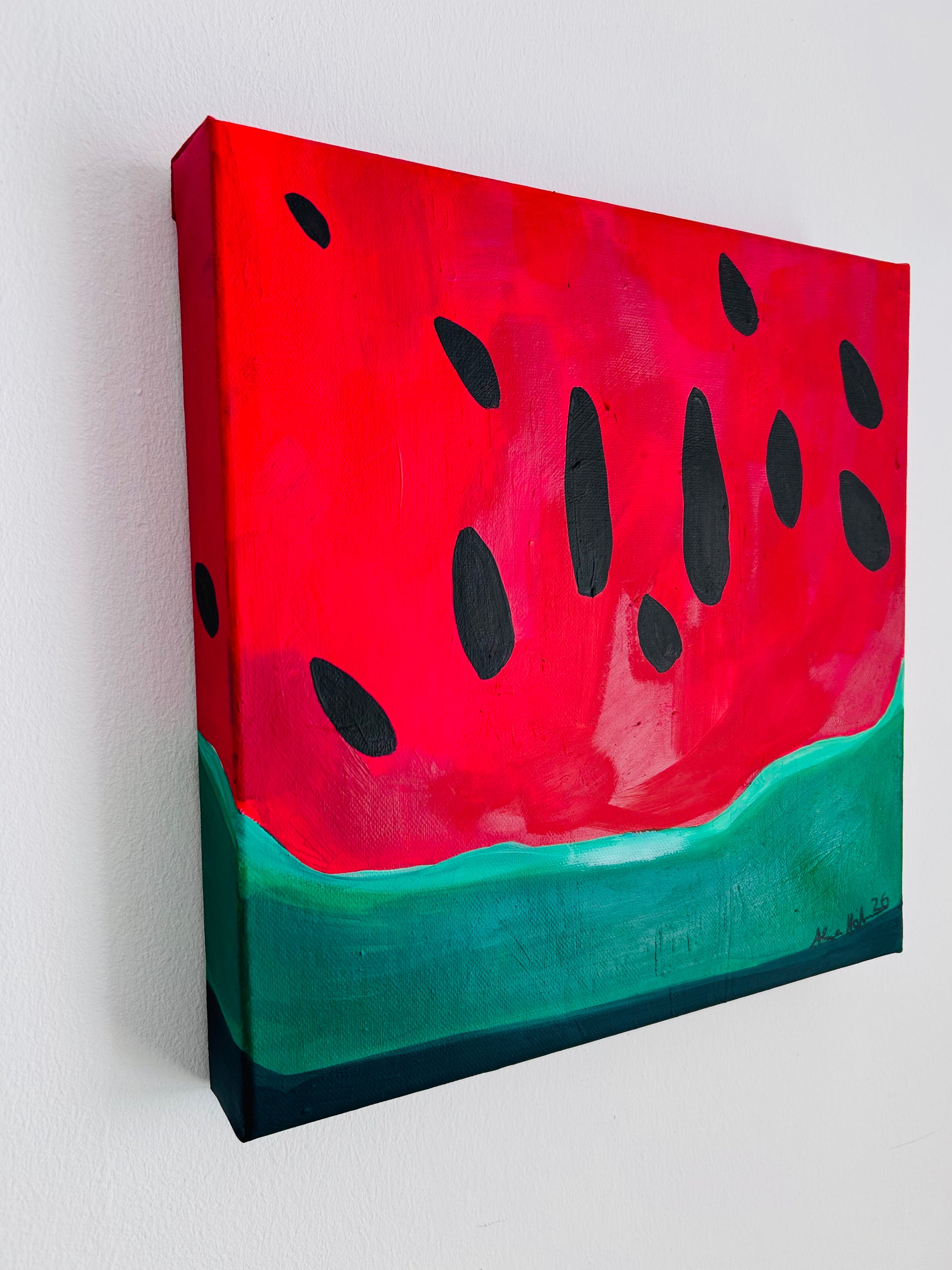 Original Acrylgemälde Watermelon – buntes Stillleben, 30x30 cm – Alina Hahn, Studio Hahn – Ansicht 4