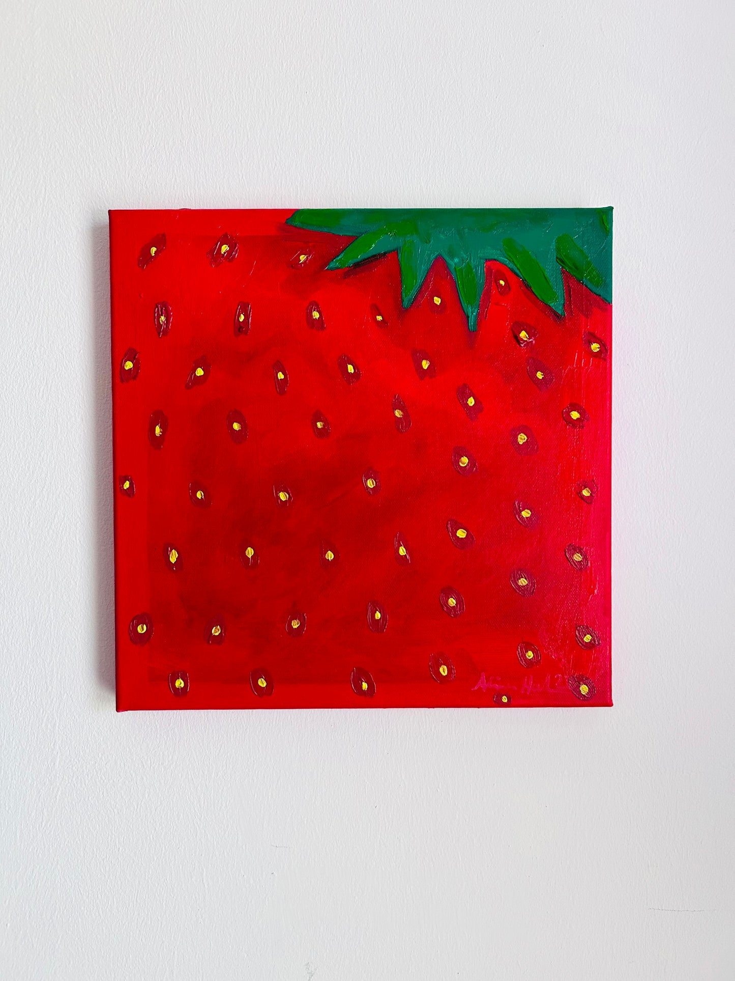 Original Acrylgemälde Strawberry – Erdbeere, Stillleben, 30x30 cm – Alina Hahn, Studio Hahn – Ansicht 3