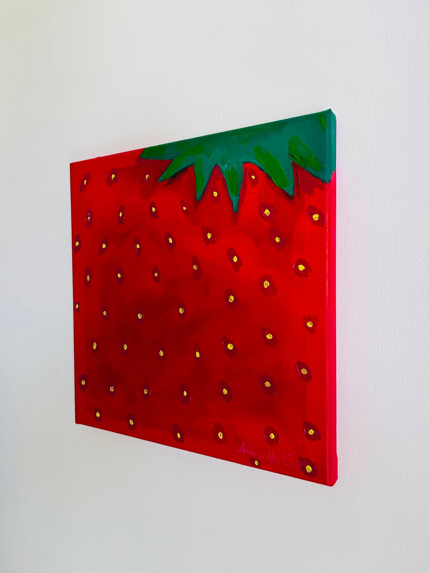 Original Acrylgemälde Strawberry – Erdbeere, Stillleben, 30x30 cm – Alina Hahn, Studio Hahn – Ansicht 2
