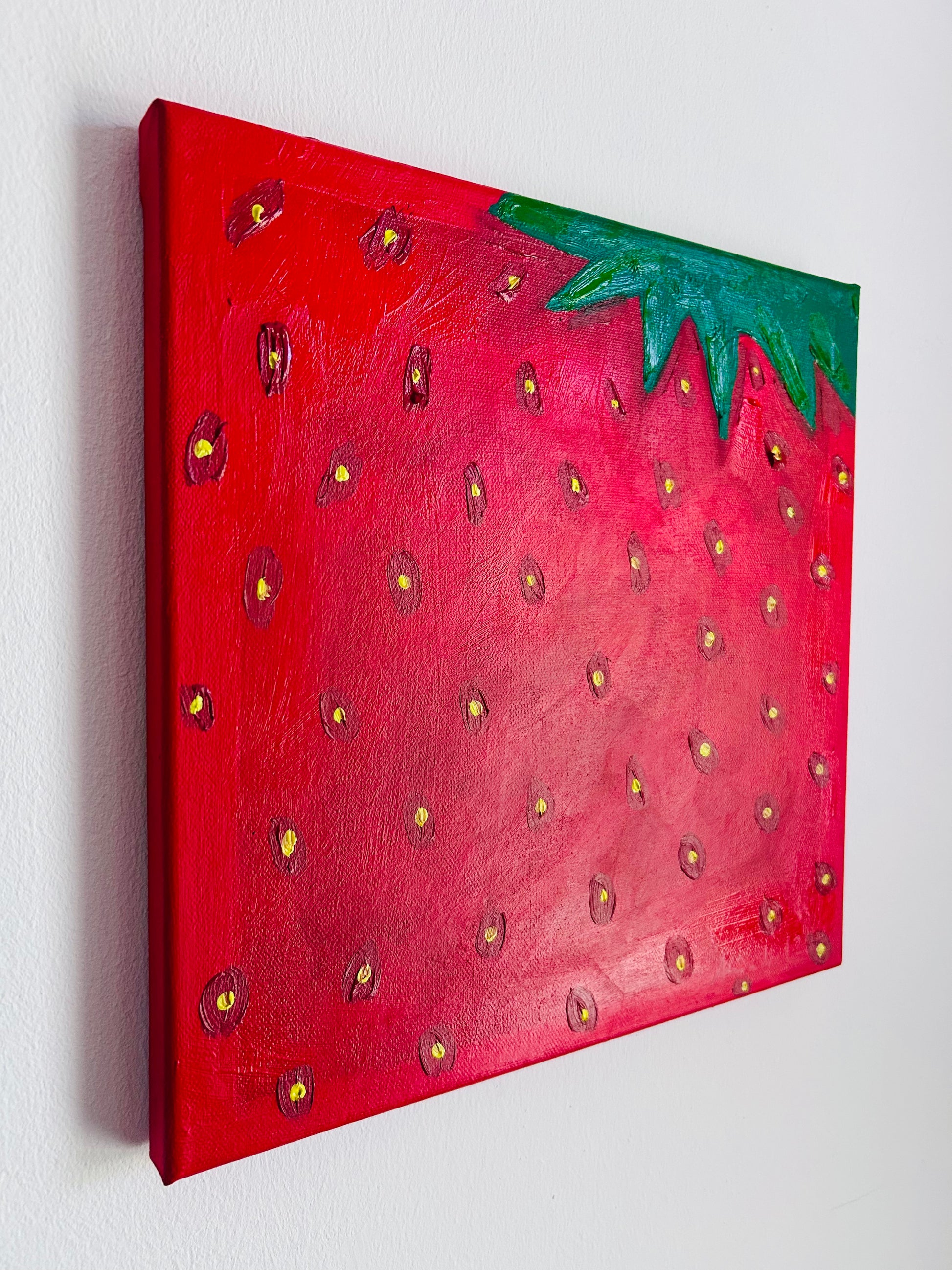 Original Acrylgemälde Strawberry – Erdbeere, Stillleben, 30x30 cm – Alina Hahn, Studio Hahn – Ansicht 4