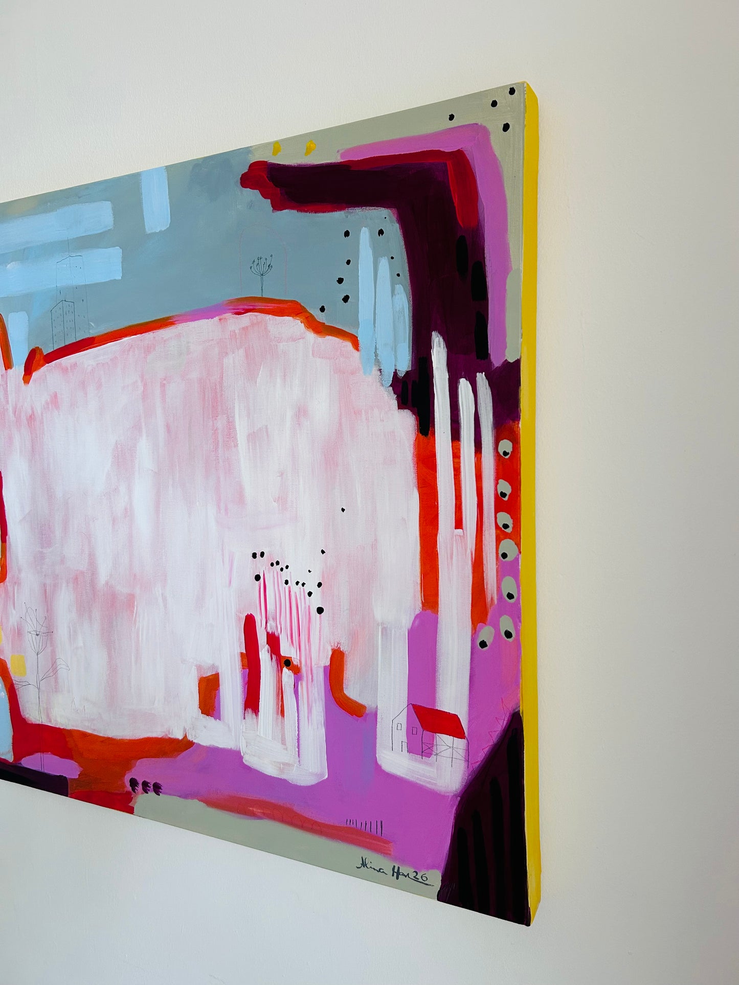Original Acrylgemälde Take a Walk – abstrakt in Rosa, Rot & Pink, 60x60 cm – Alina Hahn, Studio Hahn – Ansicht 2