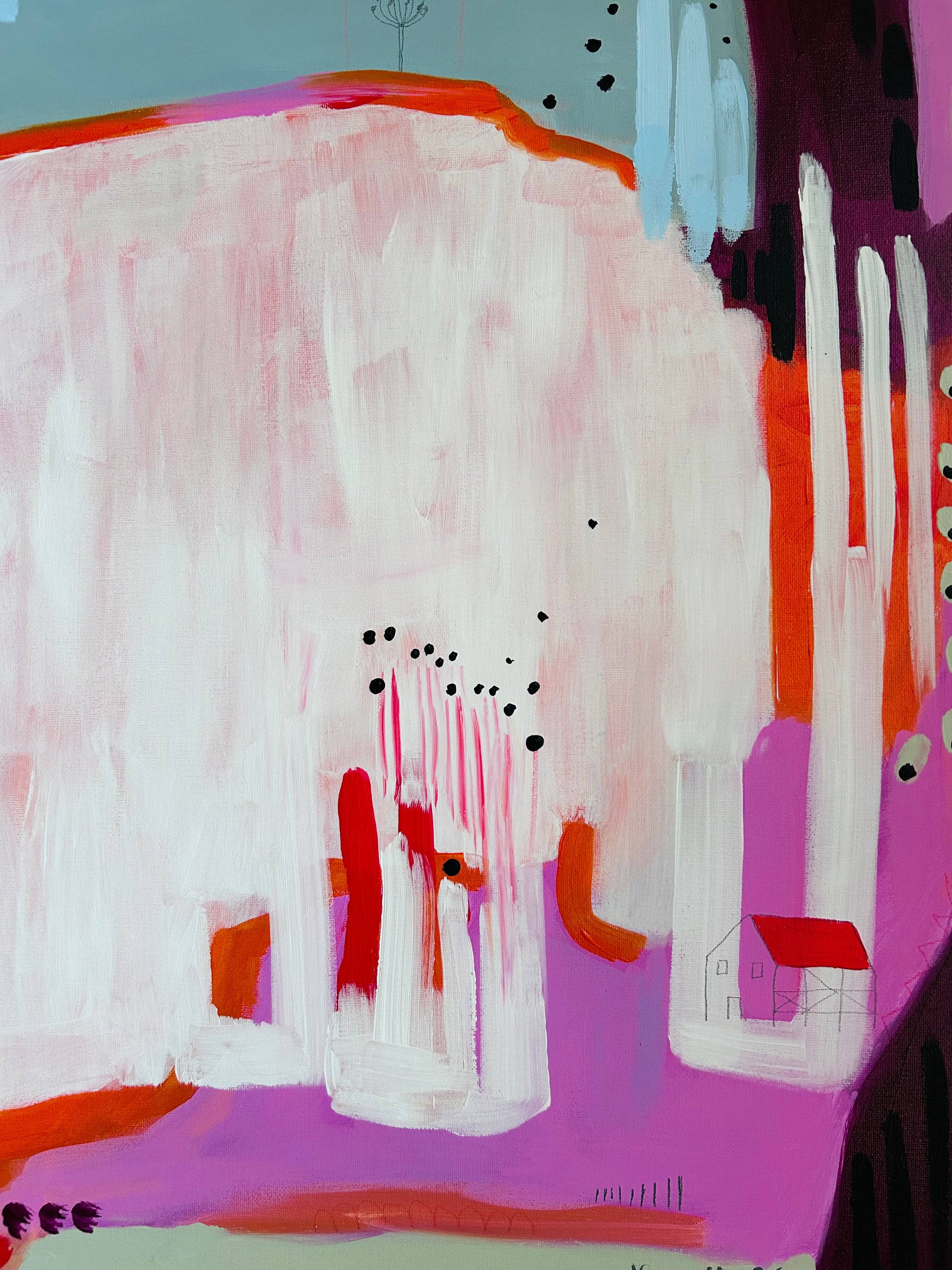 Original Acrylgemälde Take a Walk – abstrakt in Rosa, Rot & Pink, 60x60 cm – Alina Hahn, Studio Hahn – Ansicht 3