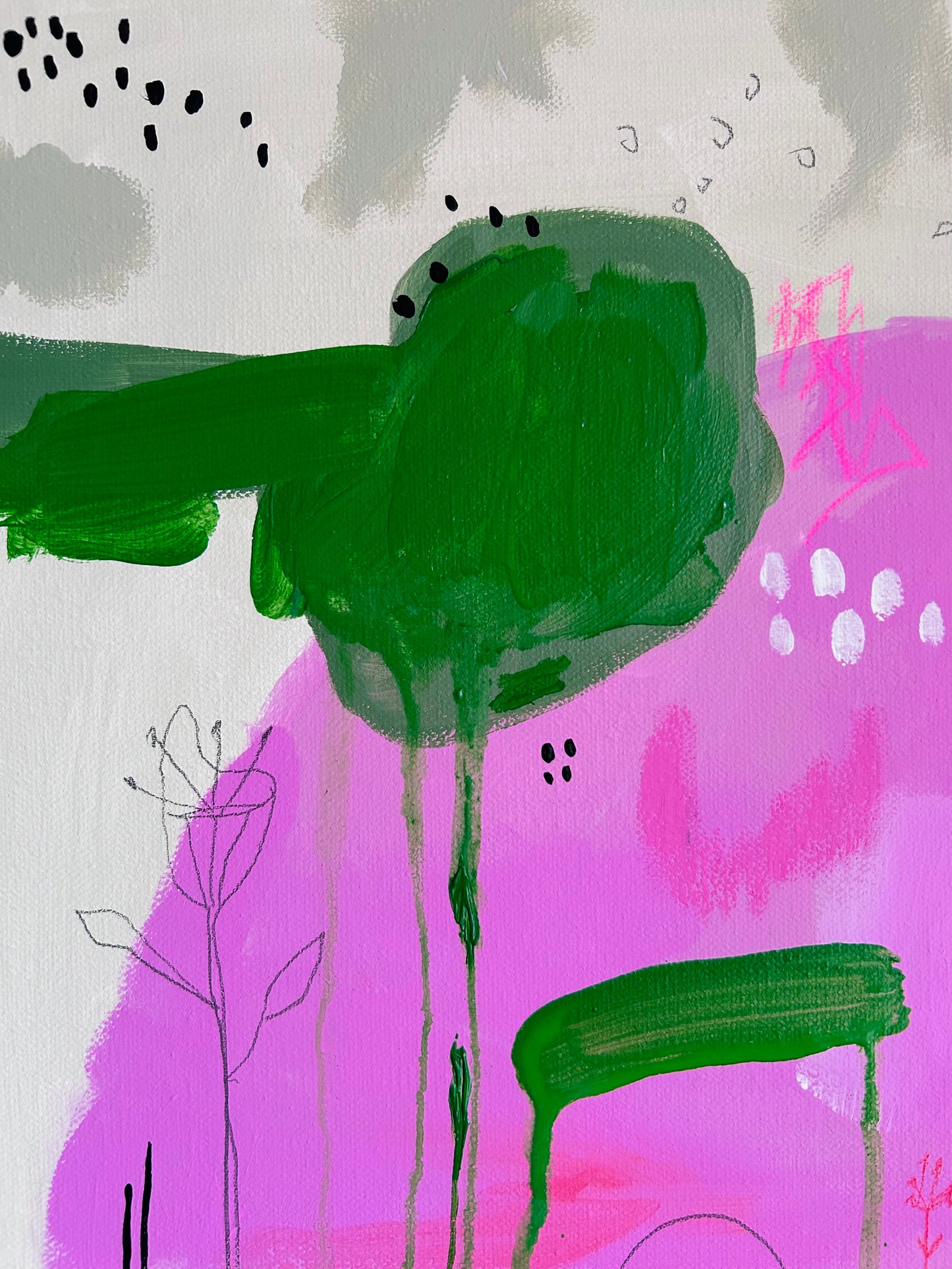 Climbing – Original Acrylgemälde 30x40 cm in Rosa & Grün | Studio Hahn