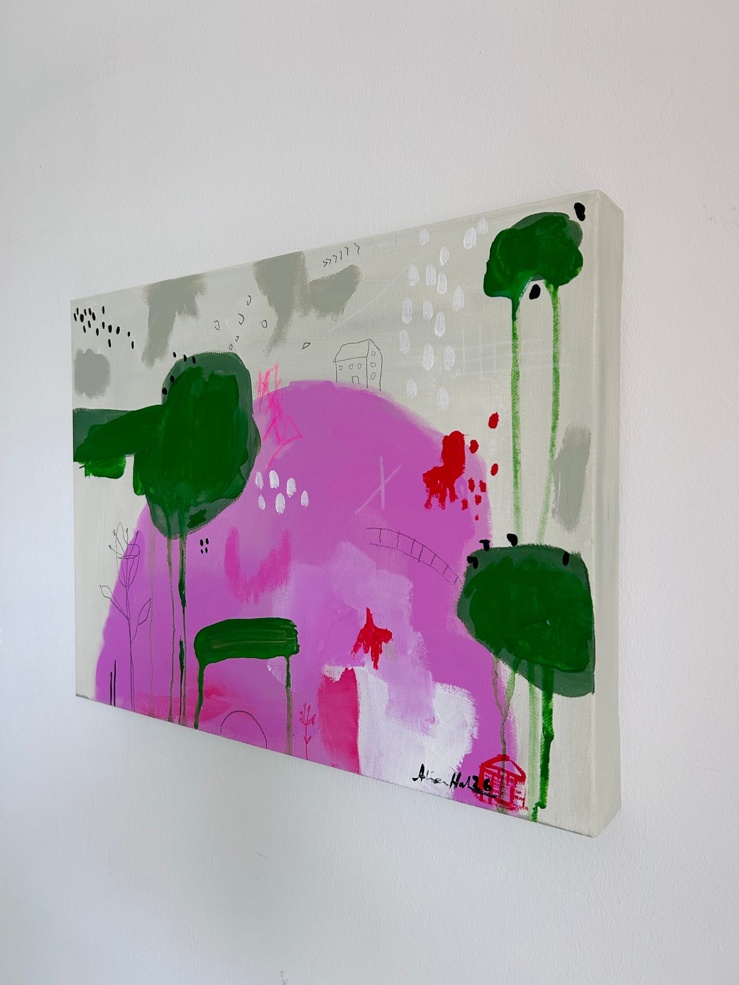 Climbing – Original Acrylgemälde 30x40 cm in Rosa & Grün | Studio Hahn